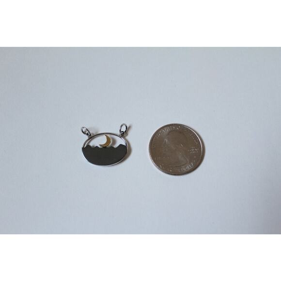 Silver Oval Mountain Pendant with Trees and Moon Charm - Picture 4 of 4